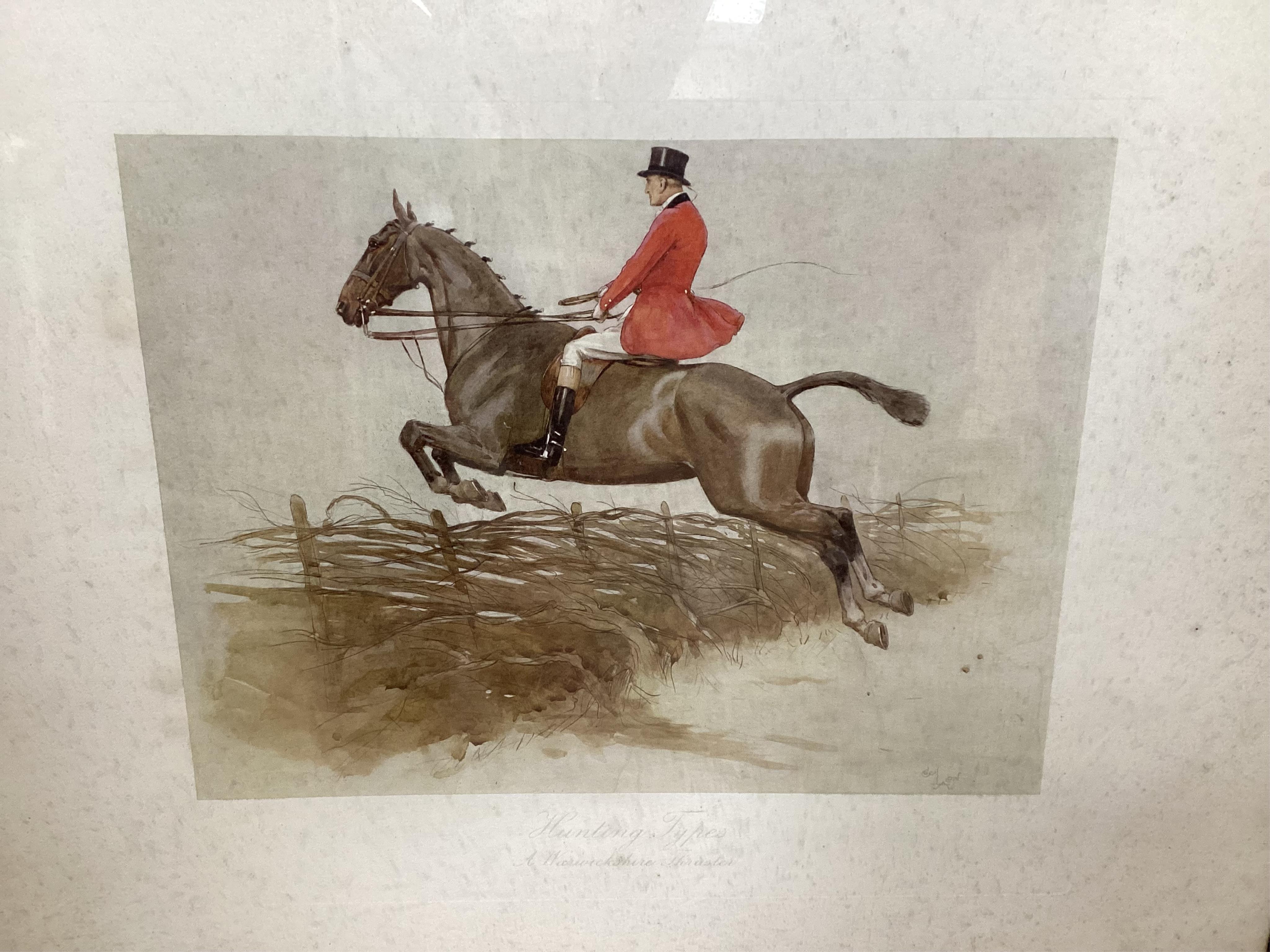 Four hunting interest prints after Snaffles, Munnings and Aldin to include ‘The Finest View in Europe’ and ‘The Huntsman’, largest 54 x 74cm